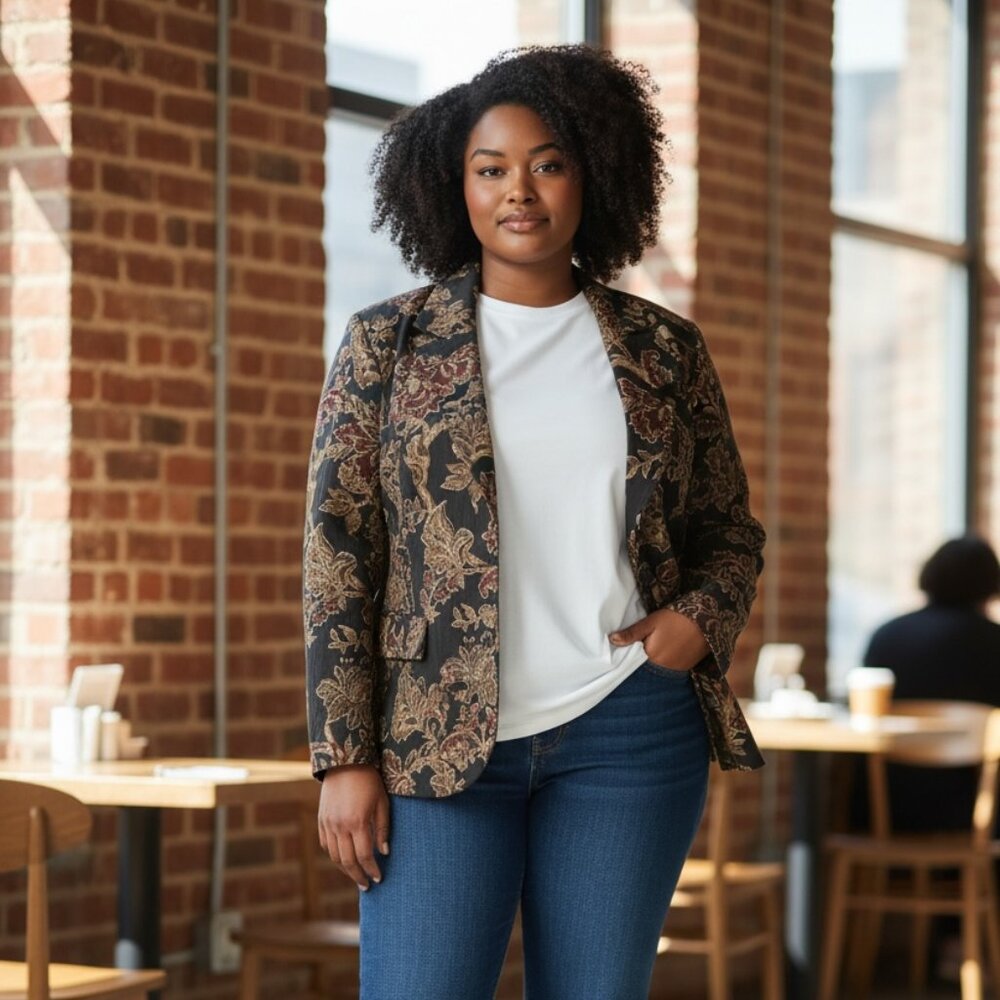 Floral Jacquard Tapestry Blazer